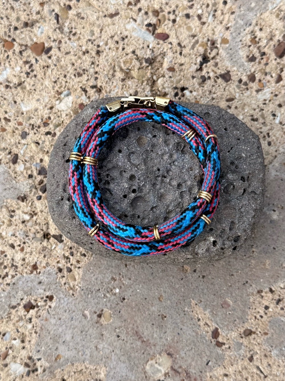 Double Pink & Blue Paraxord Bracelet with Gold Accents